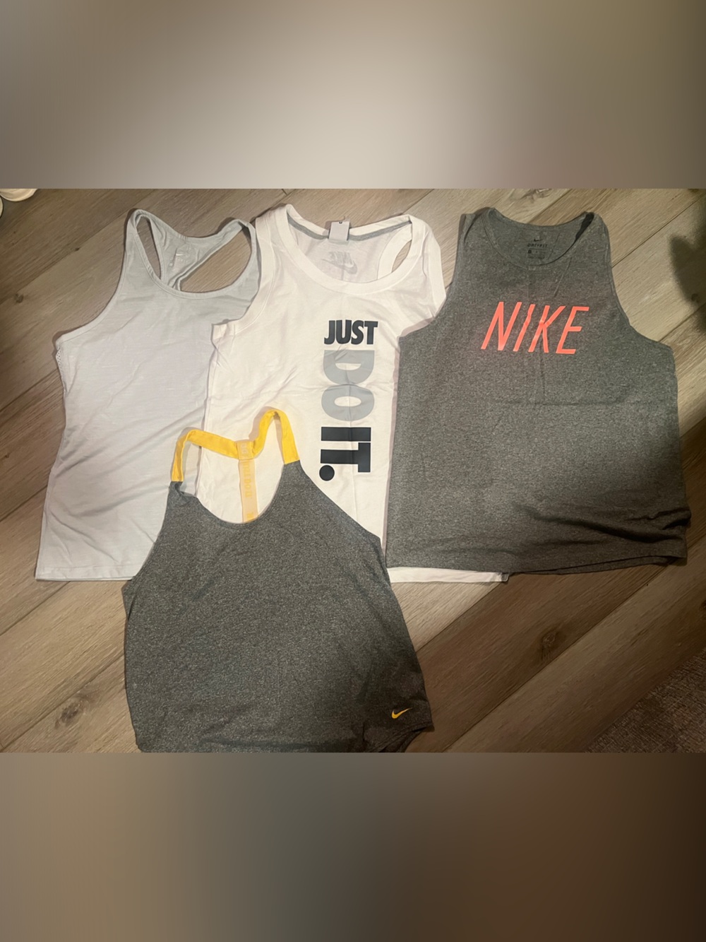 Nike Girls Grey, White & Yellow Athletic Tank Tops Set